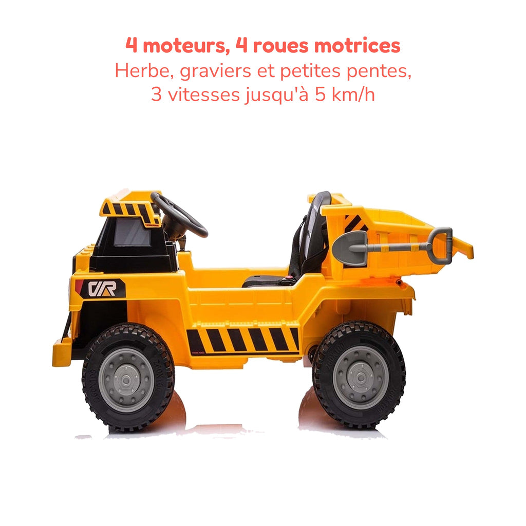 Véhicule de chantier enfant, 4 moteurs, 4 roues motrices, 3 vitesses jusqu'à 5 km/h