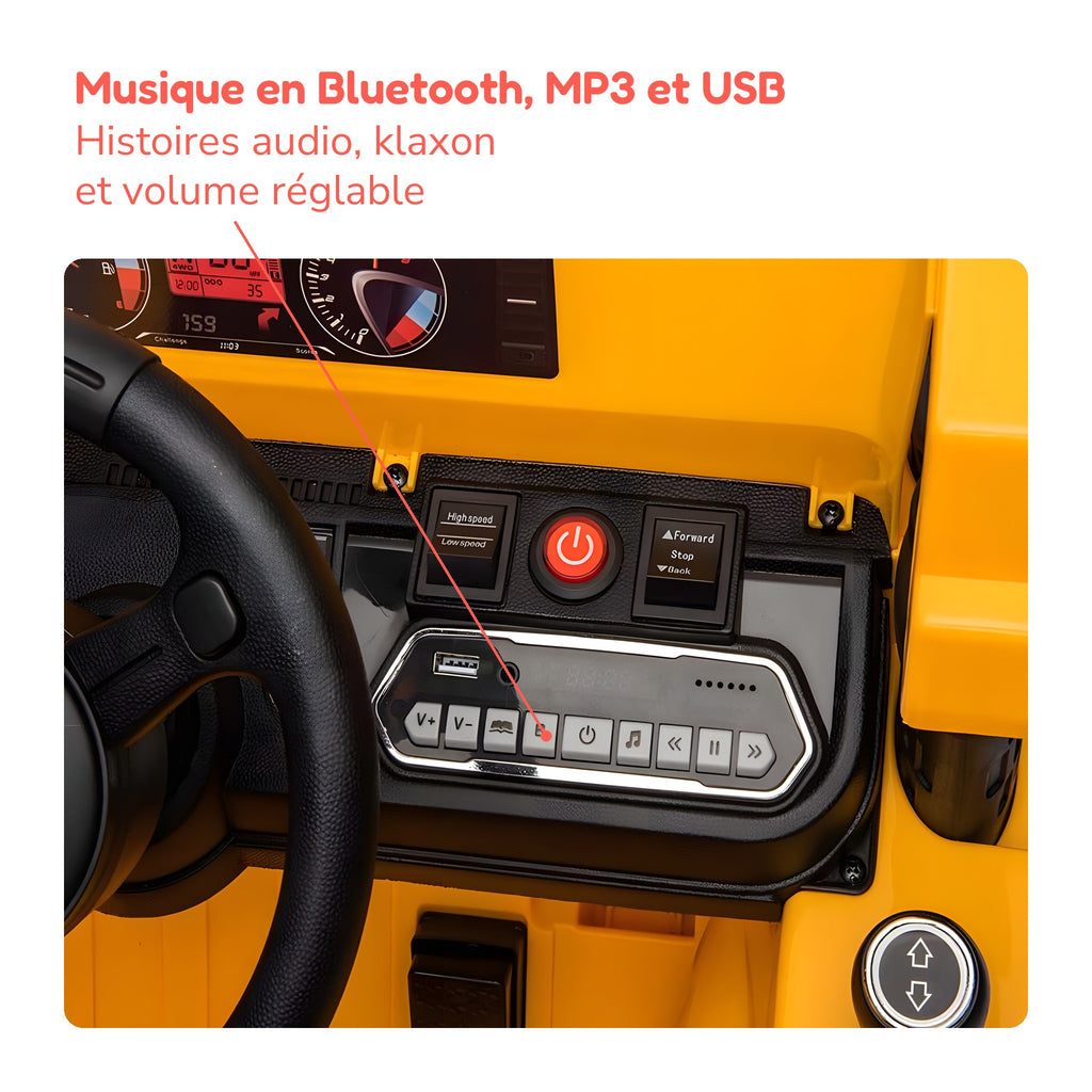 Tableau de bord du véhicule de chantier enfant : musique en Bluetooth, MP3 et USB