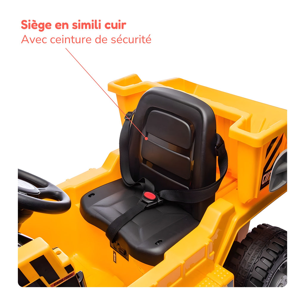 Siège en simili cuir avec ceinture de sécurité du véhicule de chantier enfant