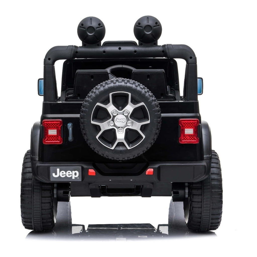 Jeep Wrangler Rubicon noir - vue arriere et roue de secours